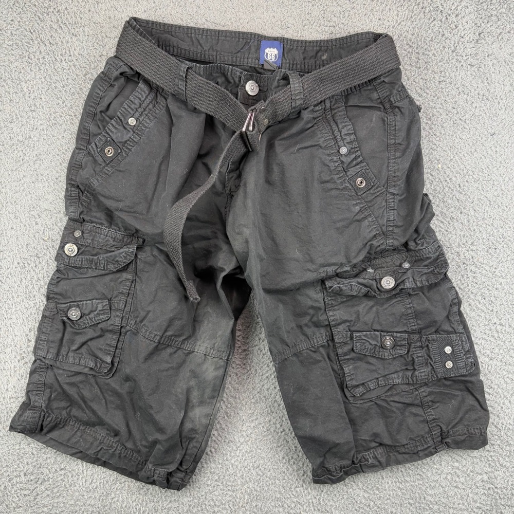 Route 66 Mens Black‎ Cargo Shorts Belted Size 34 Cotton Utility Pockets Summer